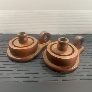 Vintage wooden chamber stick candle holders set of 2